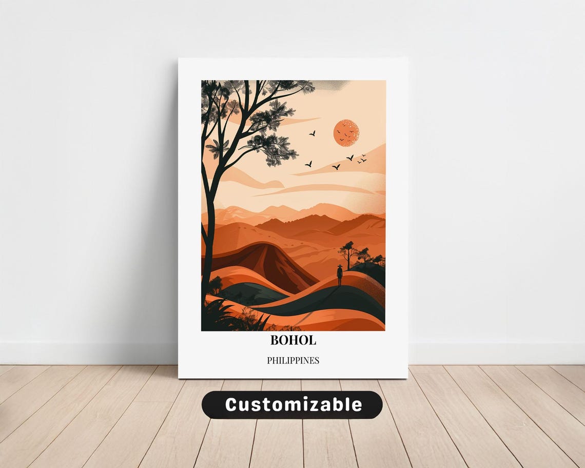 Bohol Philippines Sunset Hills Scenic Minimalist Travel Art Poster