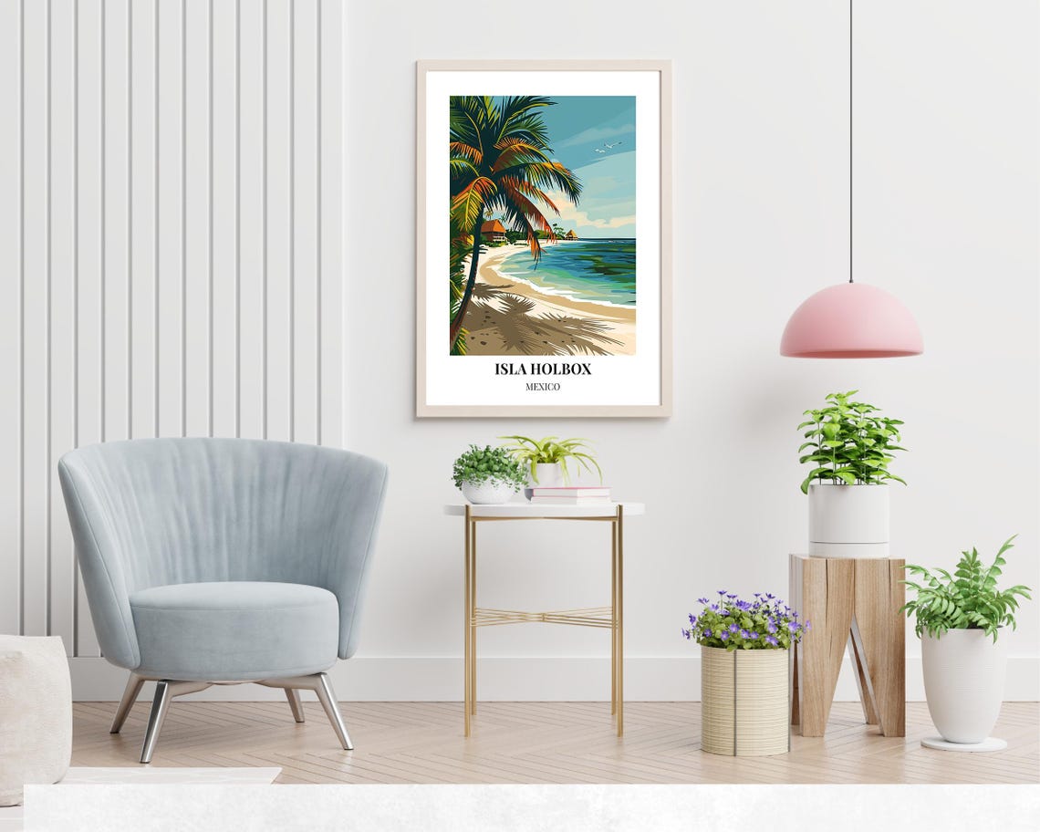 Isla Holbox Mexico Leaning Palm Tree Beach Sunset Travel Poster - Image 2