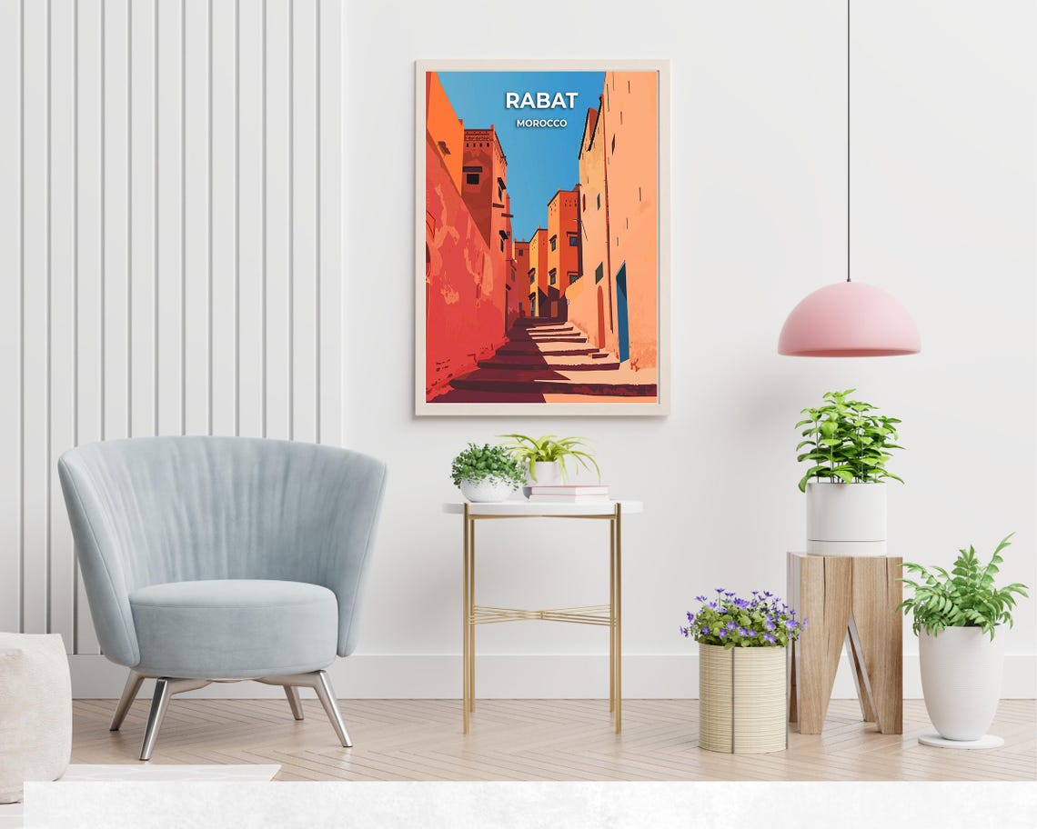 Rabat Morocco Terracotta Steps Sunlit Old Street Travel Poster - Image 2