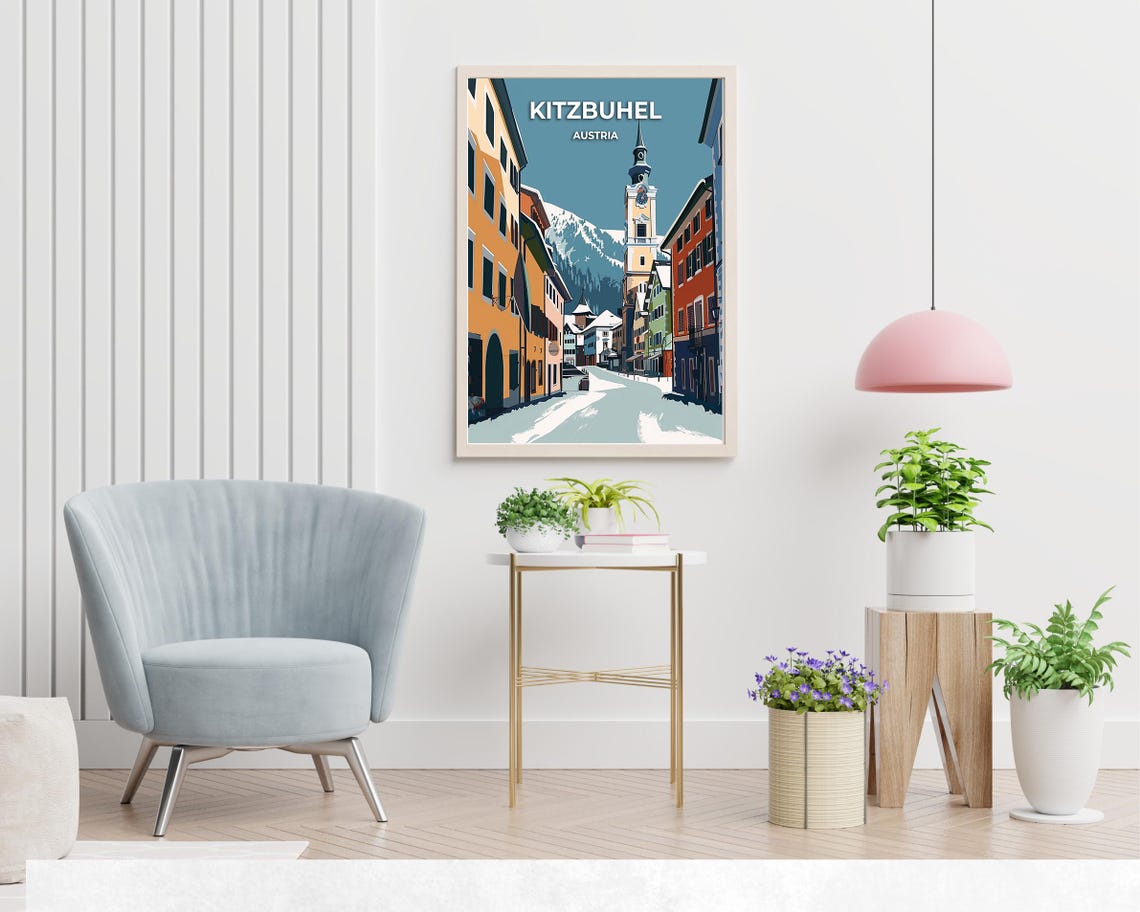 Kitzbuhel Austria Snowy Old Town Street Winter Illustration Poster - Image 2