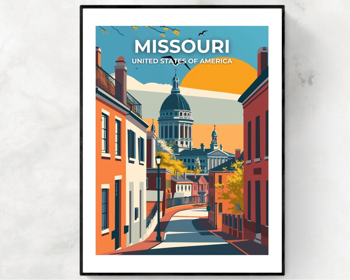 Missouri USA Historic Domed Capitol Building Street Sunset View Poster