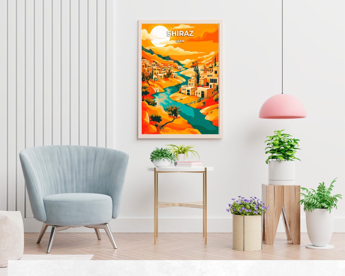Shiraz Iran Sunset Cityscape River Domes Cypress Trees Travel Poster - Image 2