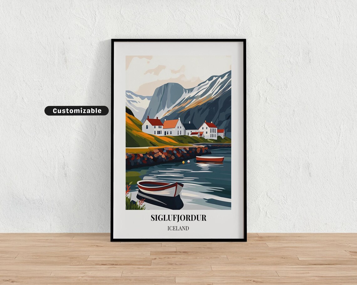 Siglufjordur Iceland Harbor Fishing Boats Fjord Village Art Poster