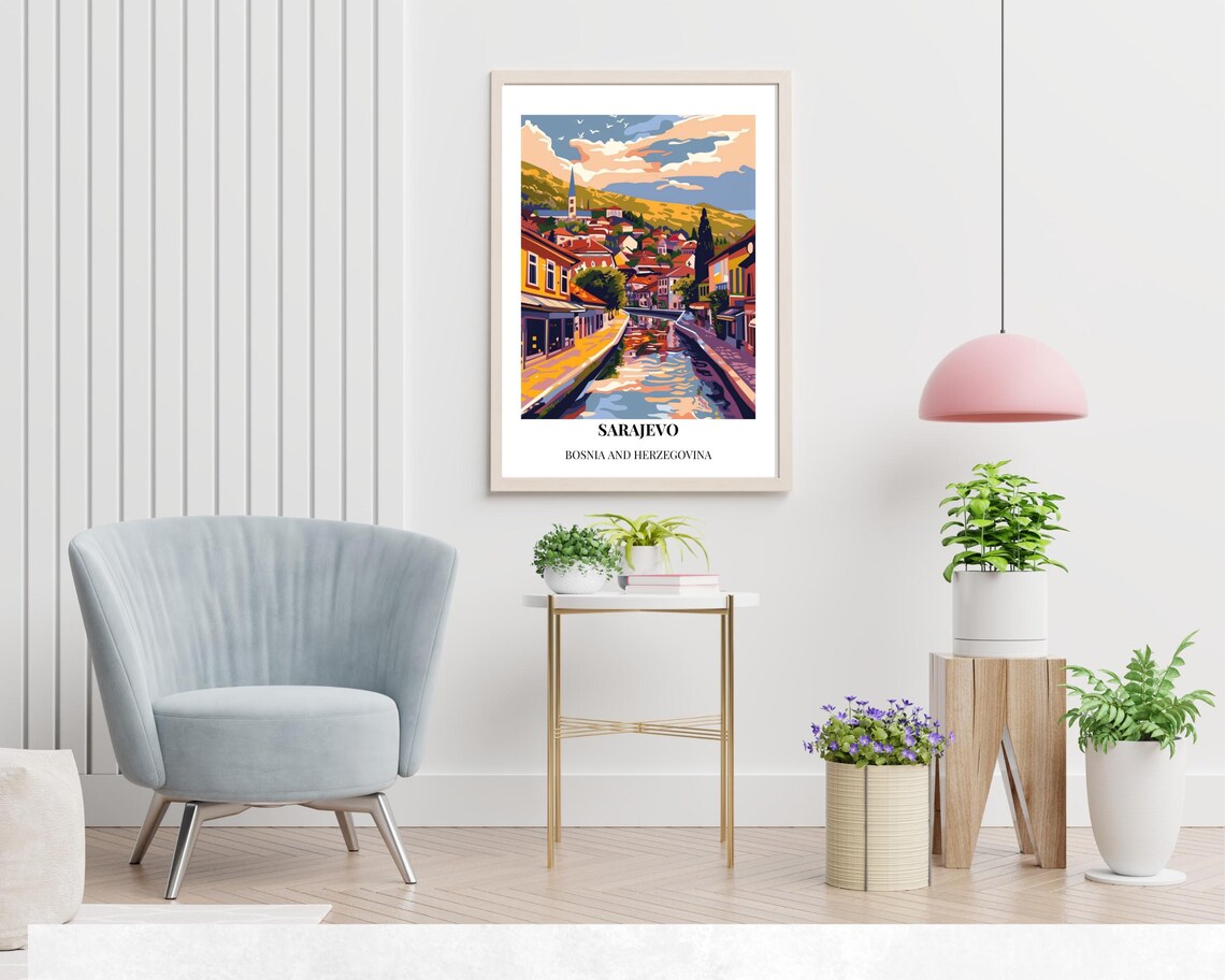 Sarajevo Bosnia Old Town River Street Hillside View Travel Poster - Image 2