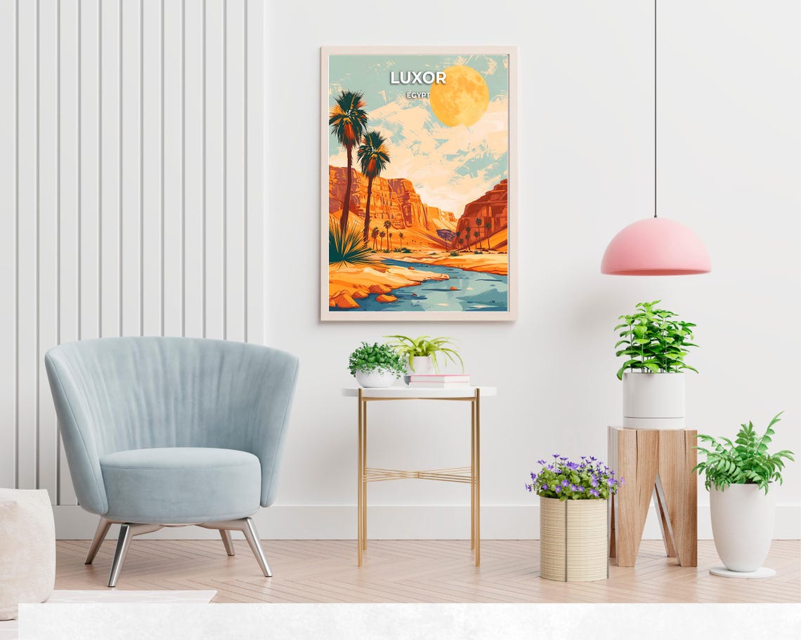 Luxor Egypt Desert Cliffs Palm Oasis Travel Poster Panoramic - Image 2