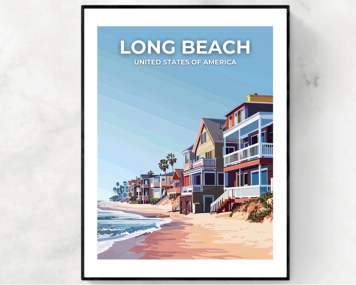 Long Beach California Beachfront Homes Headline Travel Poster