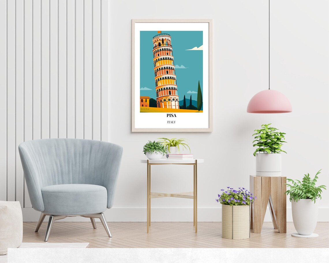 Pisa Italy Leaning Tower Colorful Illustration Travel Poster - Image 2