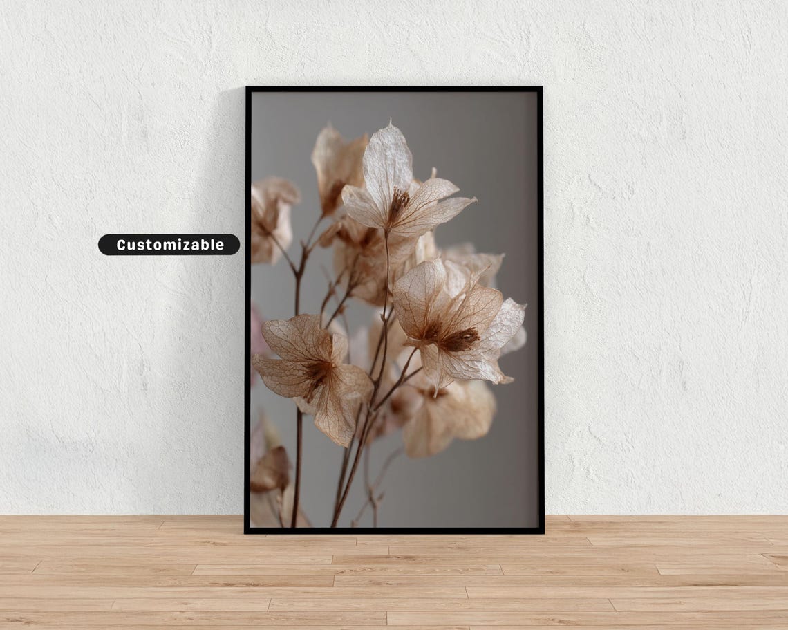 Delicate Dried Flower In Neutral Abstract Style Minimal Botanical Wall Art Nature Print