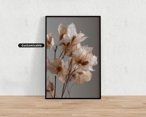 Delicate Dried Flower In Neutral Abstract Style Minimal Botanical Wall Art Nature Print