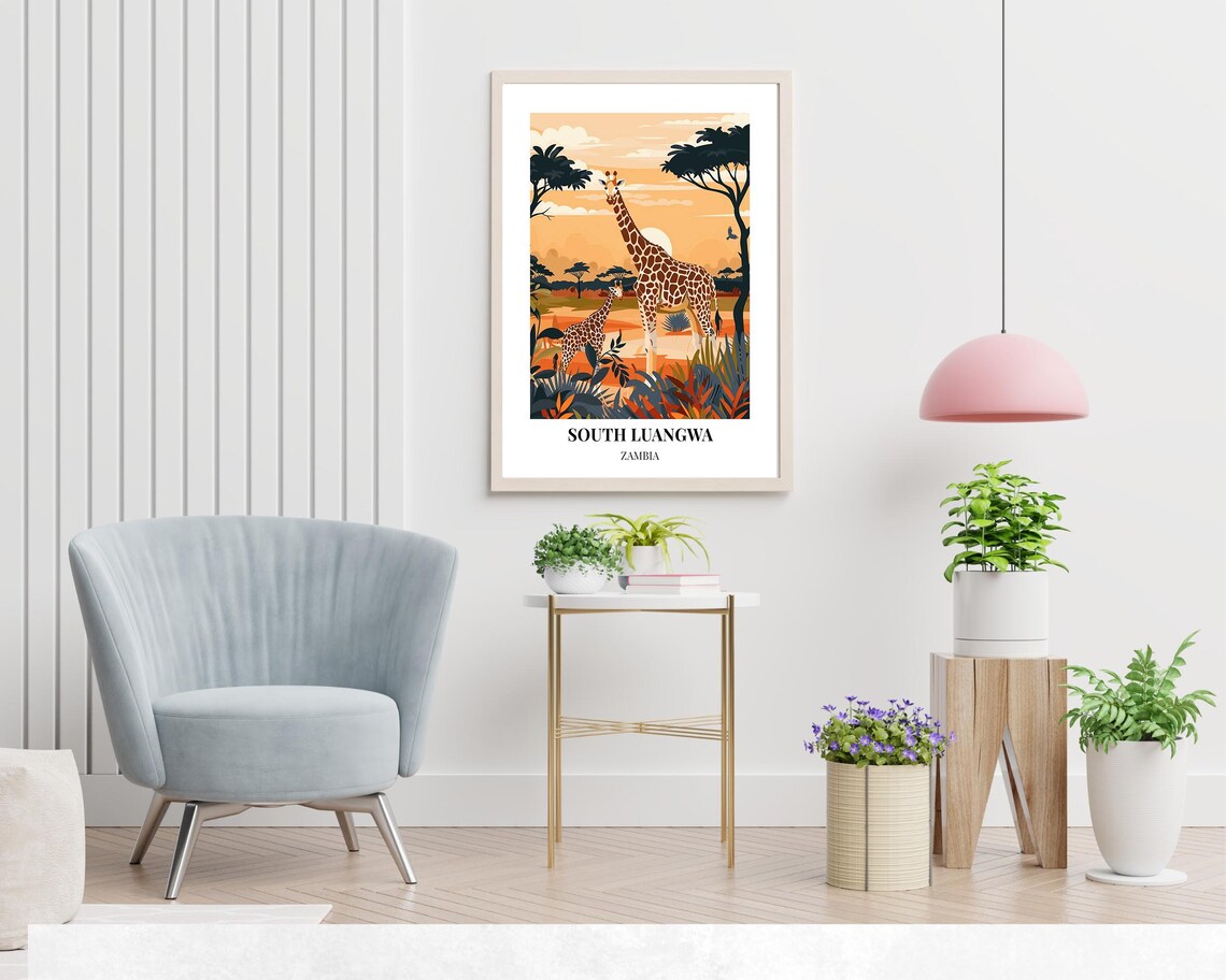 South Luangwa Zambia Giraffes Sunset Savanna Wildlife Poster - Image 2