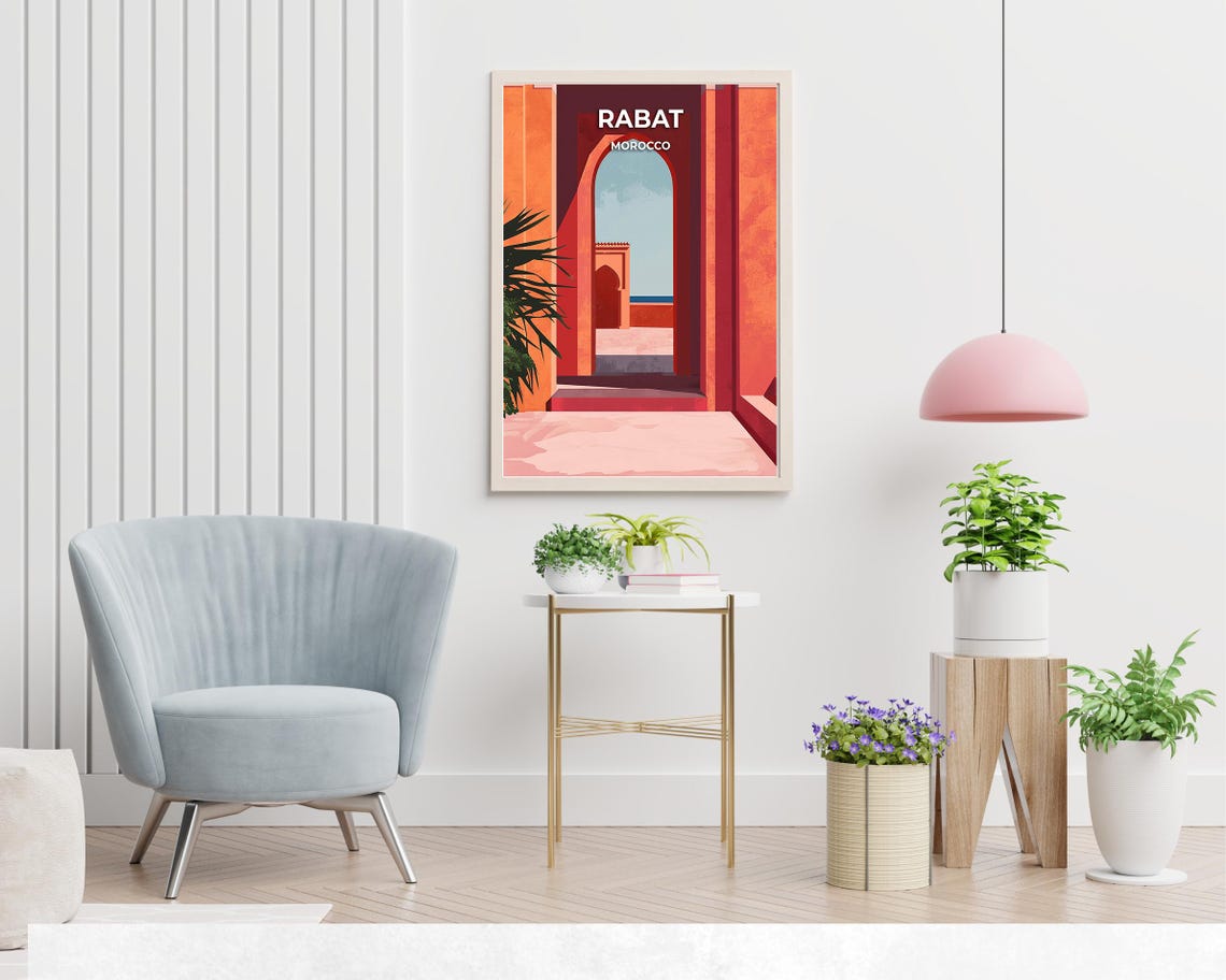Rabat Morocco Moorish Archway Framing Sea View Travel Poster - Image 2