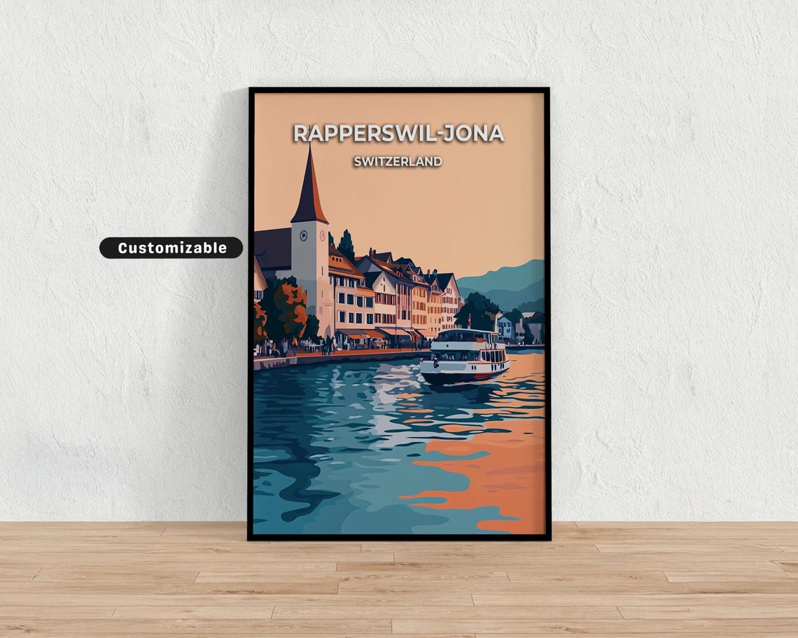 Rapperswil-Jona Switzerland Sunset Lake Boat Old Town Harbor Poster