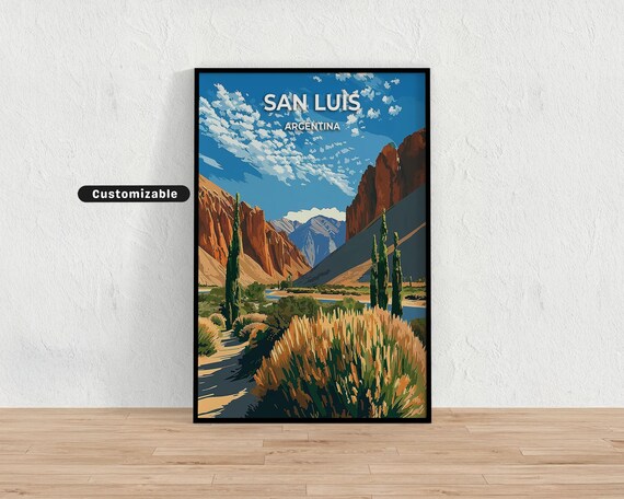 San Luis Argentina Red Canyon Valley Poplars Retro Travel Poster