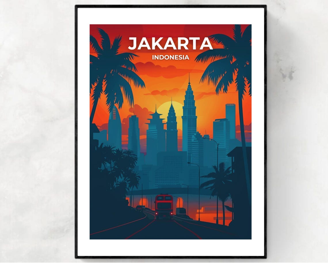 Jakarta Travel Print Wall Art Jakarta Indonesia City Print Jakarta Travel Gift Jakarta City Poster Travel Gift