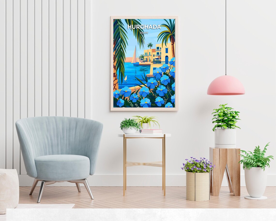 Hurghada Egypt Sailboat Marina Flowers Travel Poster for Travel Lovers - Image 2