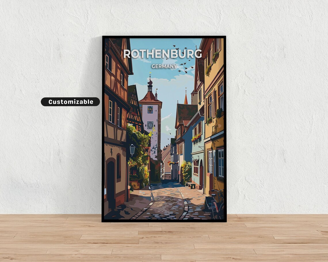 Rothenburg Germany Old Town Cobblestone Street Vintage Travel Poster