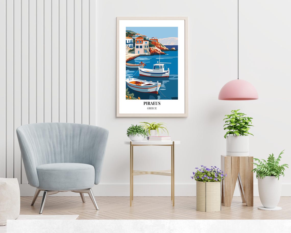 Piraeus Greece Daytime Harbor Poster with Fishing Boats and Sea - Image 2