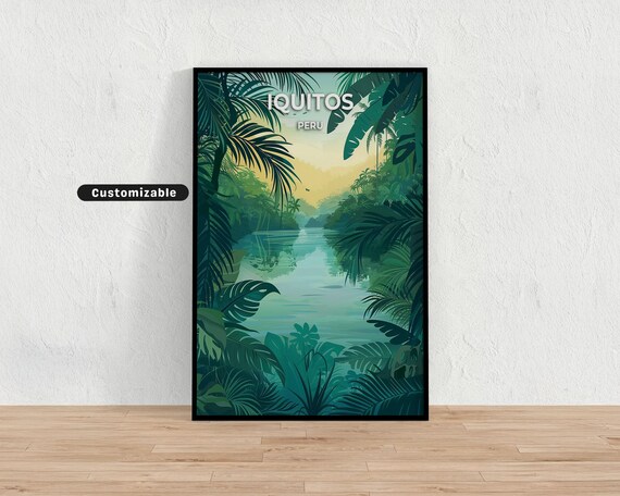 Iquitos Peru Jungle River Canoe Amazon Rainforest Travel Poster