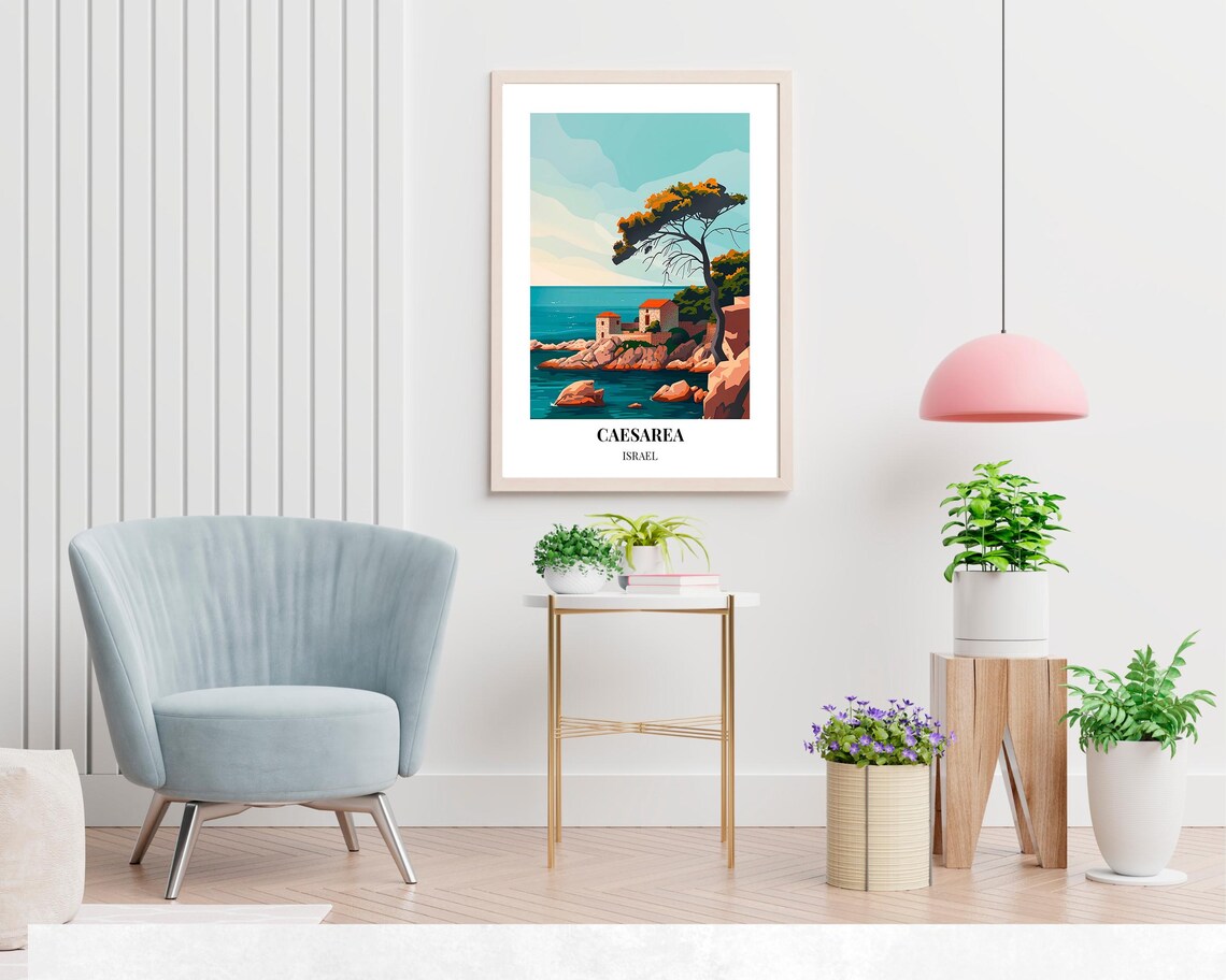 Caesarea Israel Ancient Coastal Fortress Tower On The Rocks Poster - Image 2