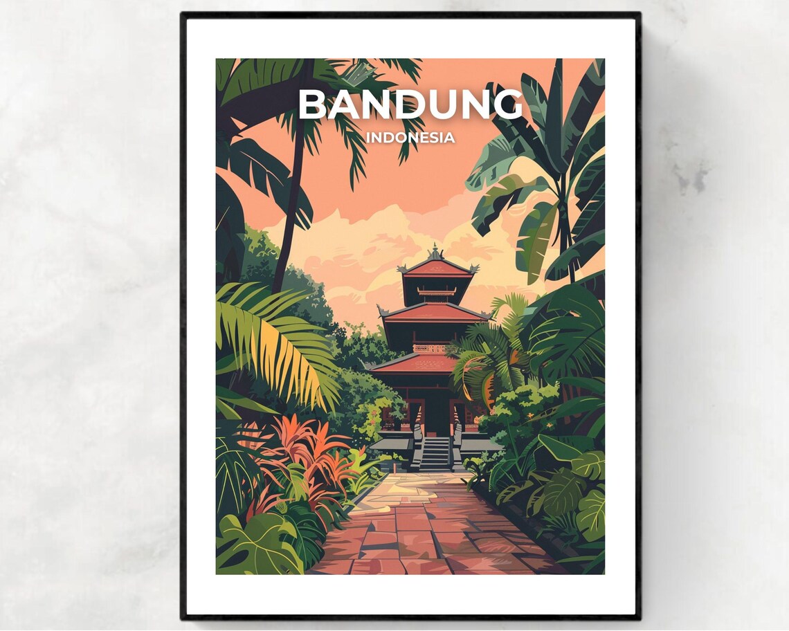 Bandung Red Pagoda Temple at End of Garden Path Indonesia Poster