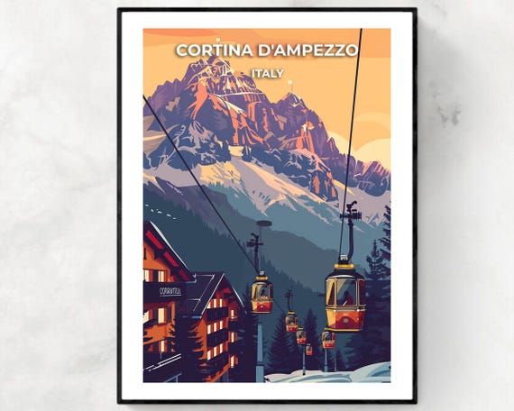 Cortina Dampezzo Travel Print Cortina Cortina Dampezzo Ski Poster Italy Ski Poster Cortina Dampezzo Ski Resort Print