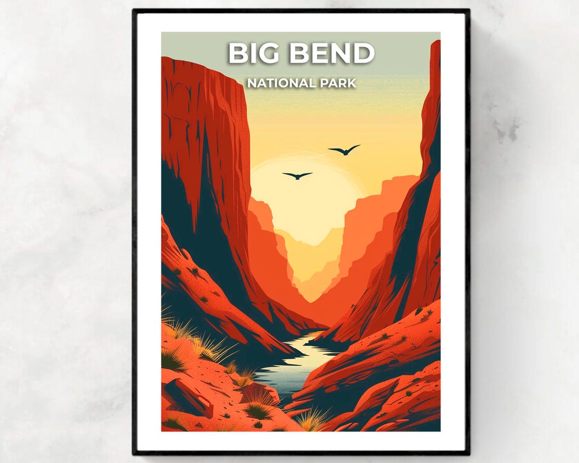 Big Bend National Park Sunset Canyon River Birds Golden Hour Poster