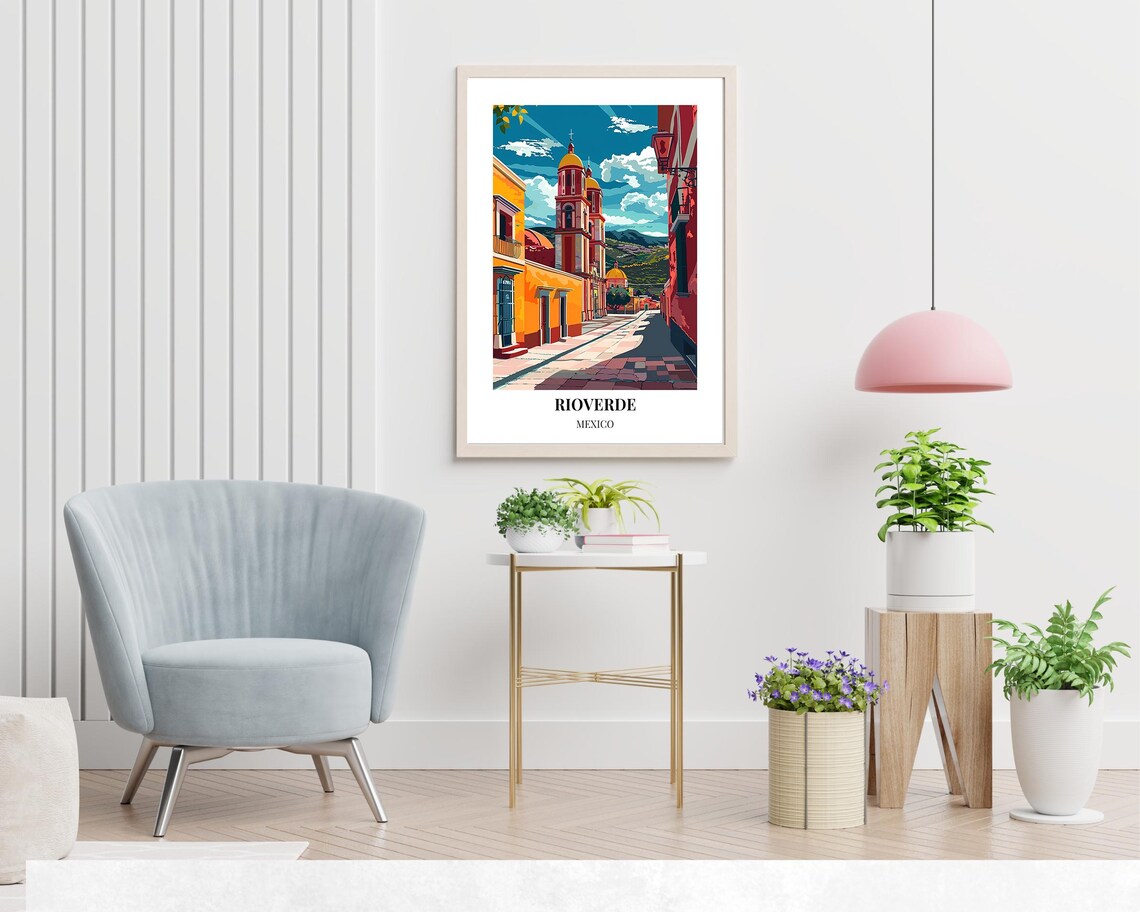 Rioverde Mexico Church Bell Towers Cobblestone Street Poster - Image 2