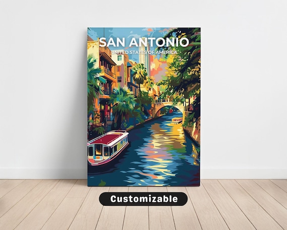 San Antonio Texas River Walk Colorful Customizable Travel Poster