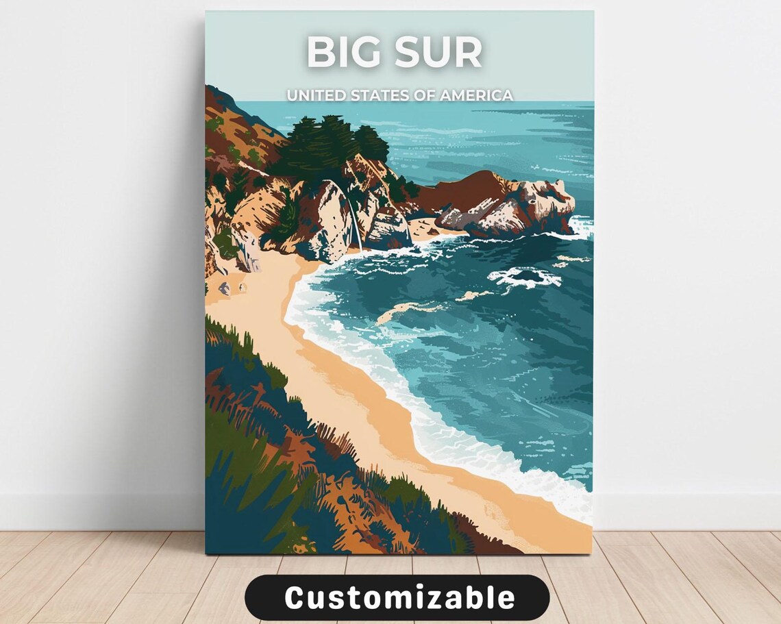 Big Sur California Coastline Cove Vintage Travel Style Poster