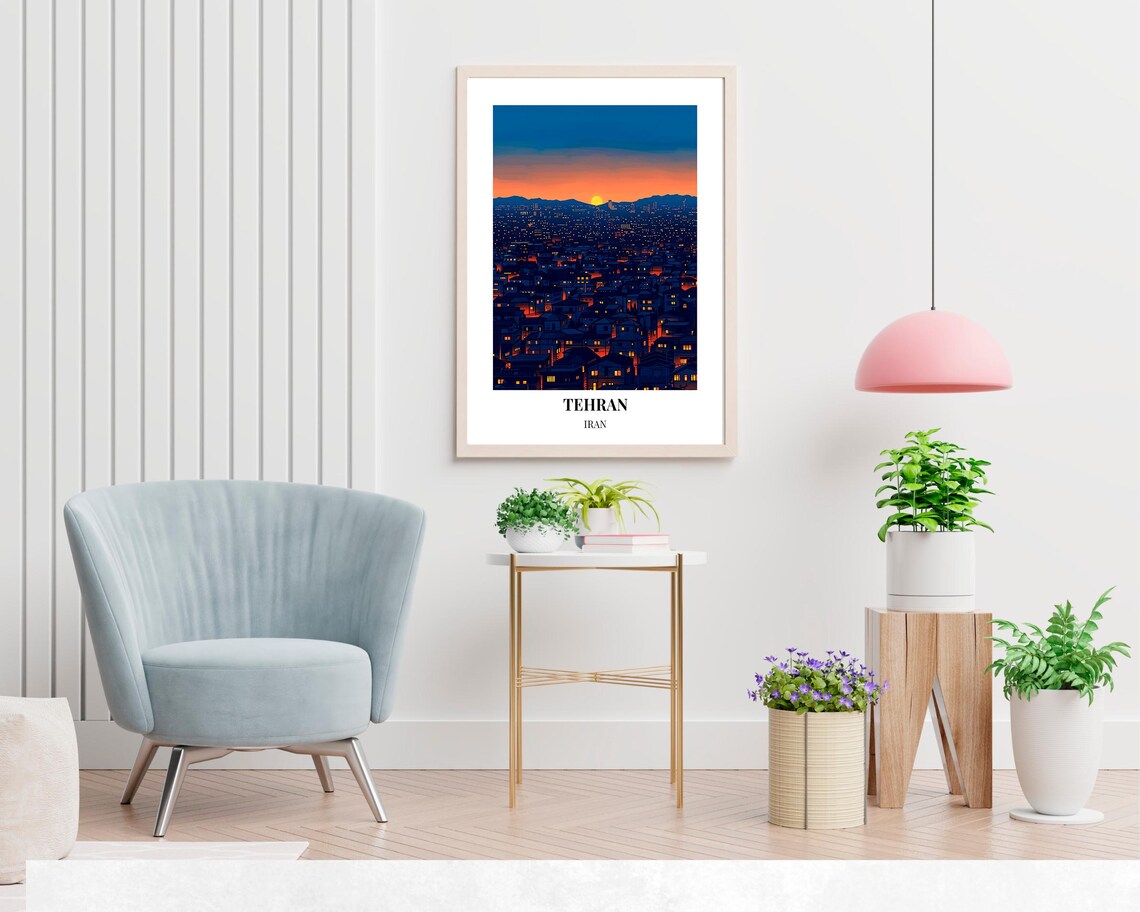 Tehran Iran Night Cityscape Sunset City Lights Panorama Travel Poster - Image 2