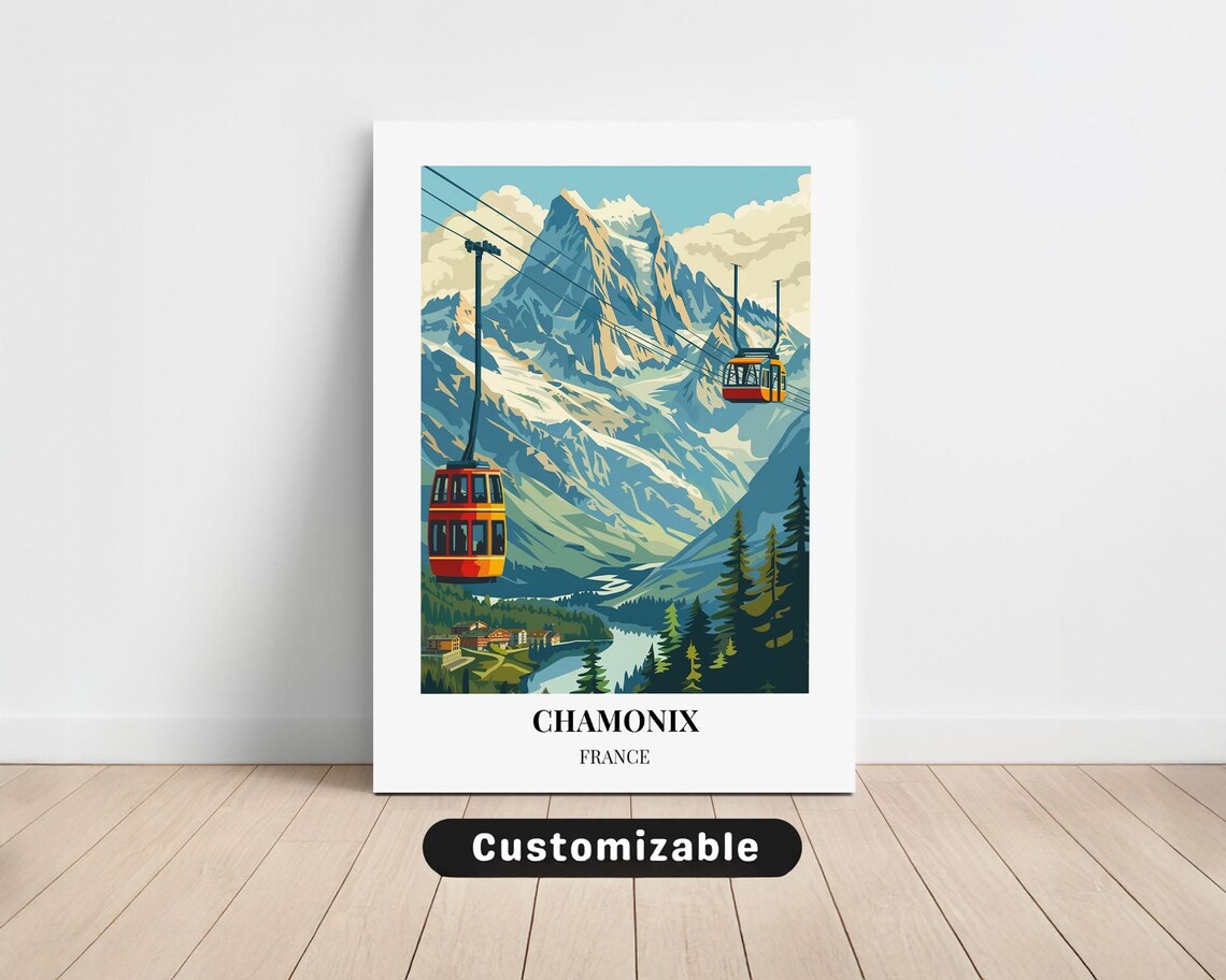 Chamonix France Travel Poster, Custom Wall Art