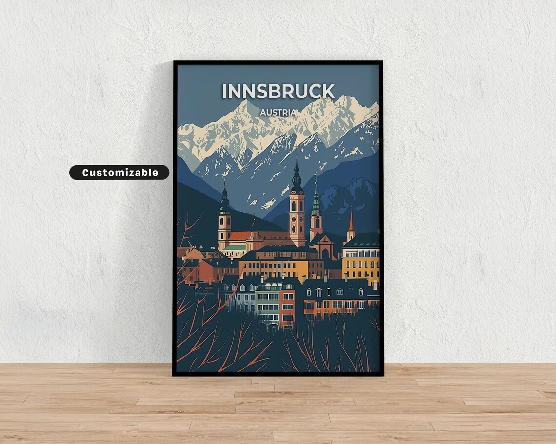 Innsbruck Austria Alpine Old Town and Snowy Peaks Travel Poster