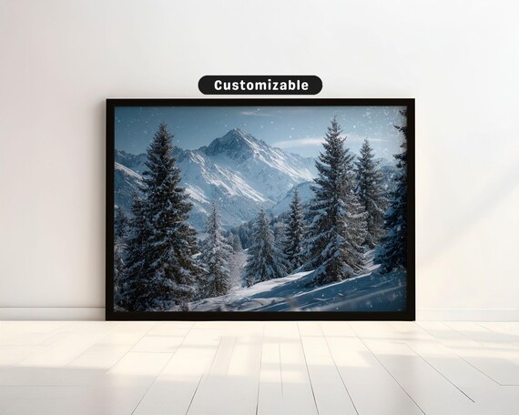 Winter Wonderland Poster Snowy Pines Mountain Peak Photo Decor