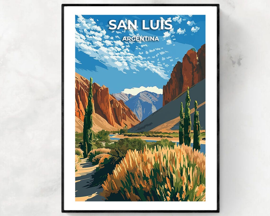 San Luis Argentina Red Rock Canyon River Valley Travel Poster