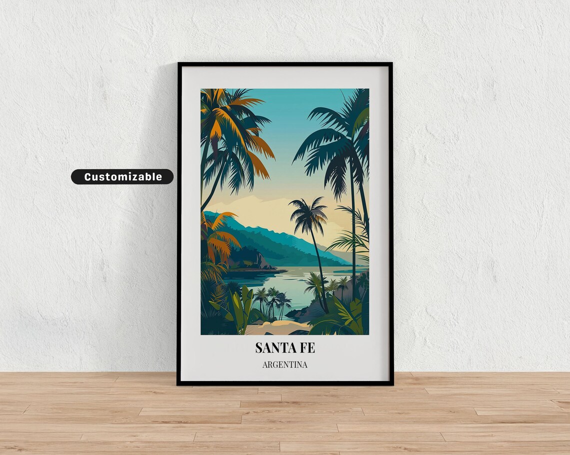 Santa Fe Argentina Palm Beach Ocean View Vintage Travel Poster