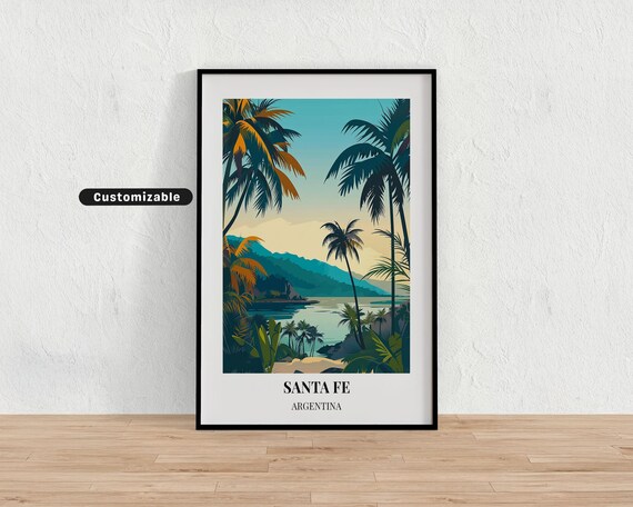 Santa Fe Argentina Palm Beach Ocean View Vintage Travel Poster
