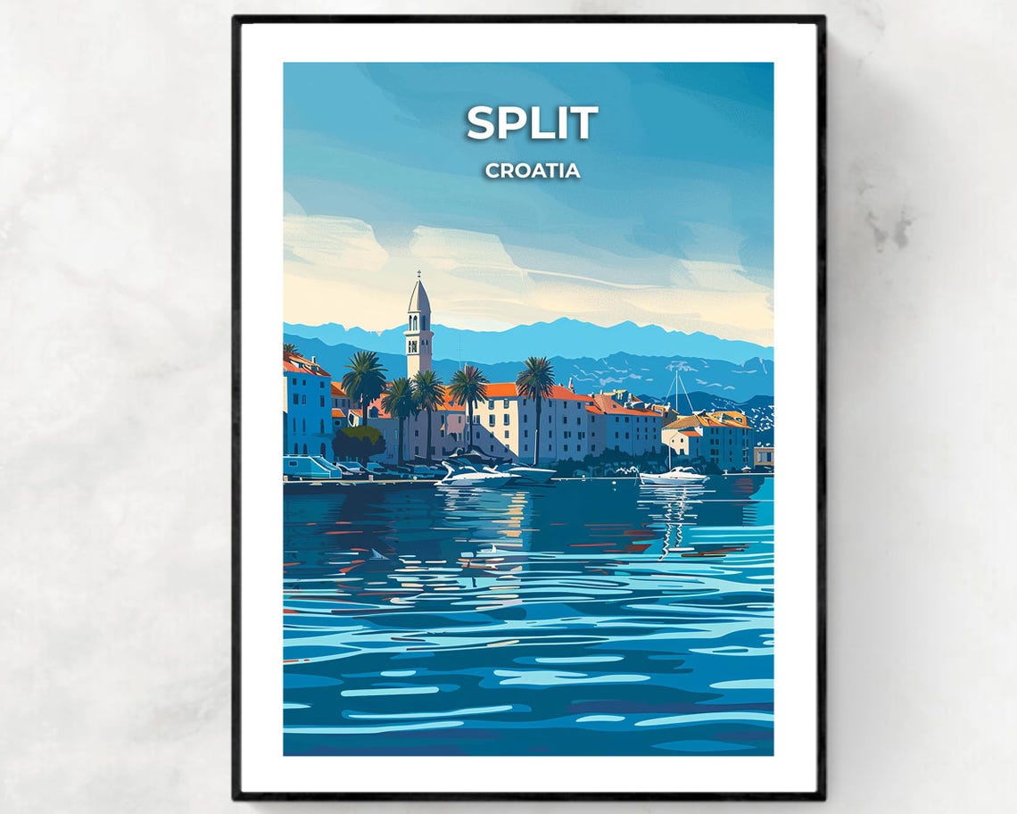 Split Croatia Waterfront Bell Tower Bright Blue Adriatic Poster
