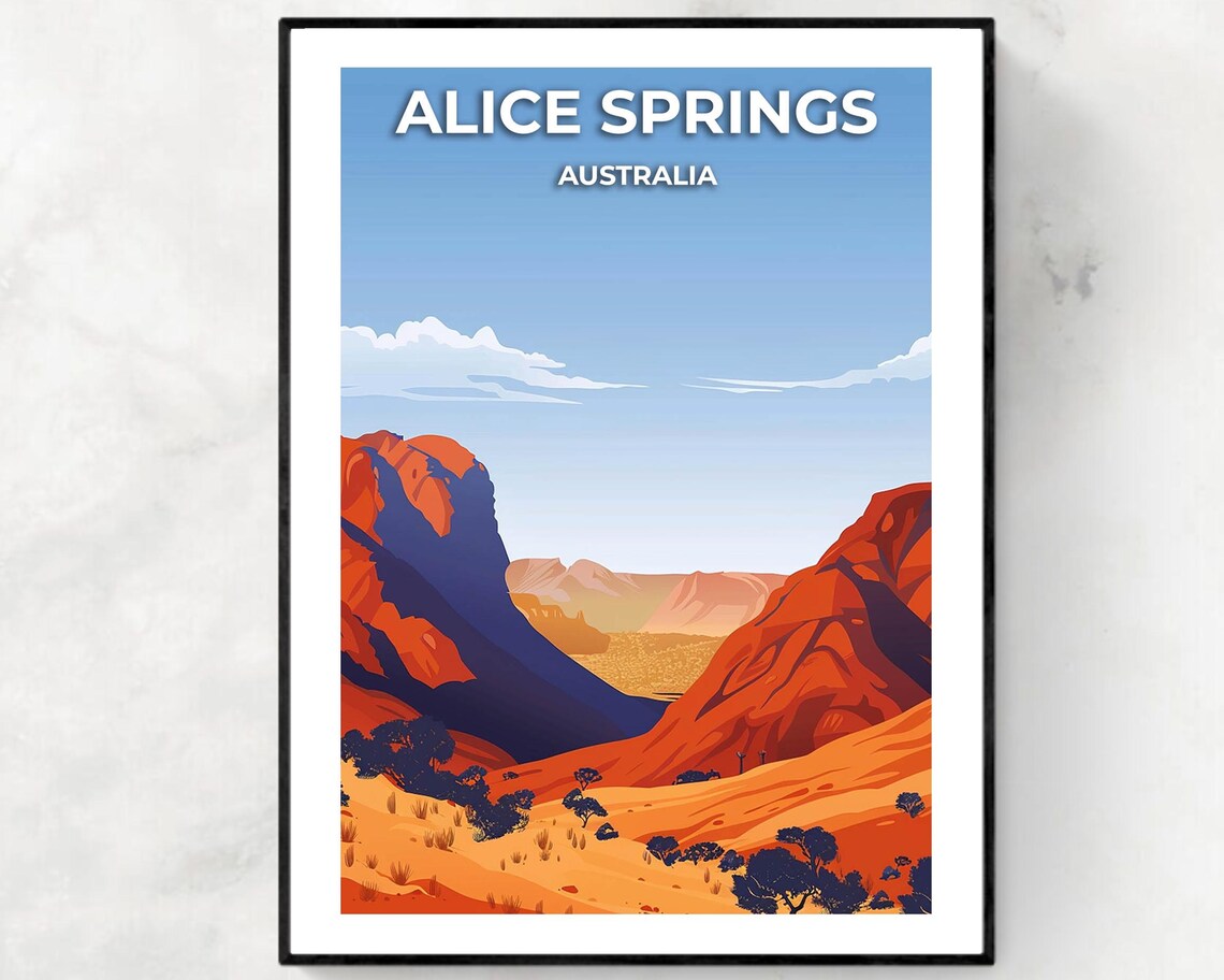 Alice Springs Australia Red Rock Canyon Gorge Daytime Travel Poster