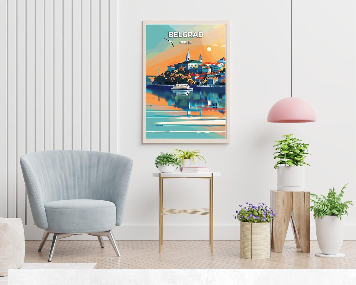 Belgrade Serbia Sunset River Cruise Boat City View Poster Art - Image 2