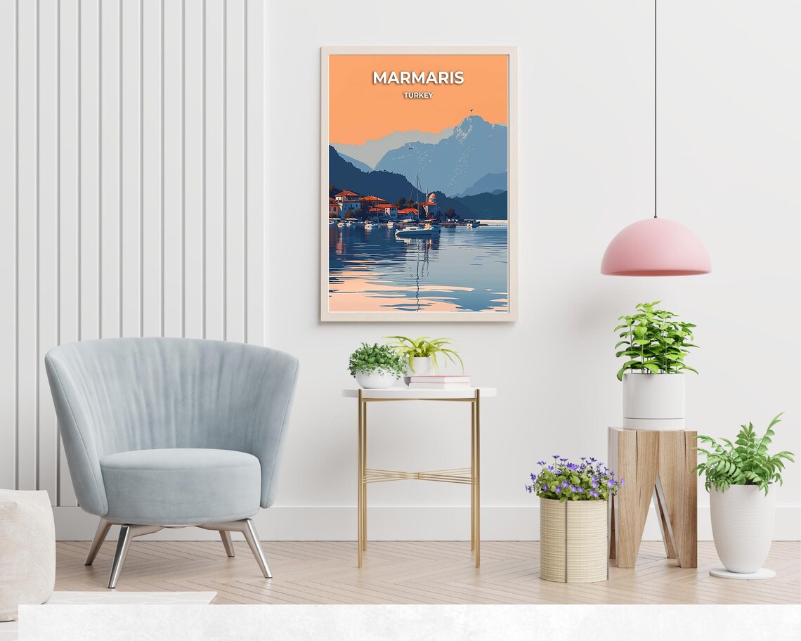 Marmaris Turkey Sunset Harbor Boats Mountains Vintage Travel Poster - Image 2