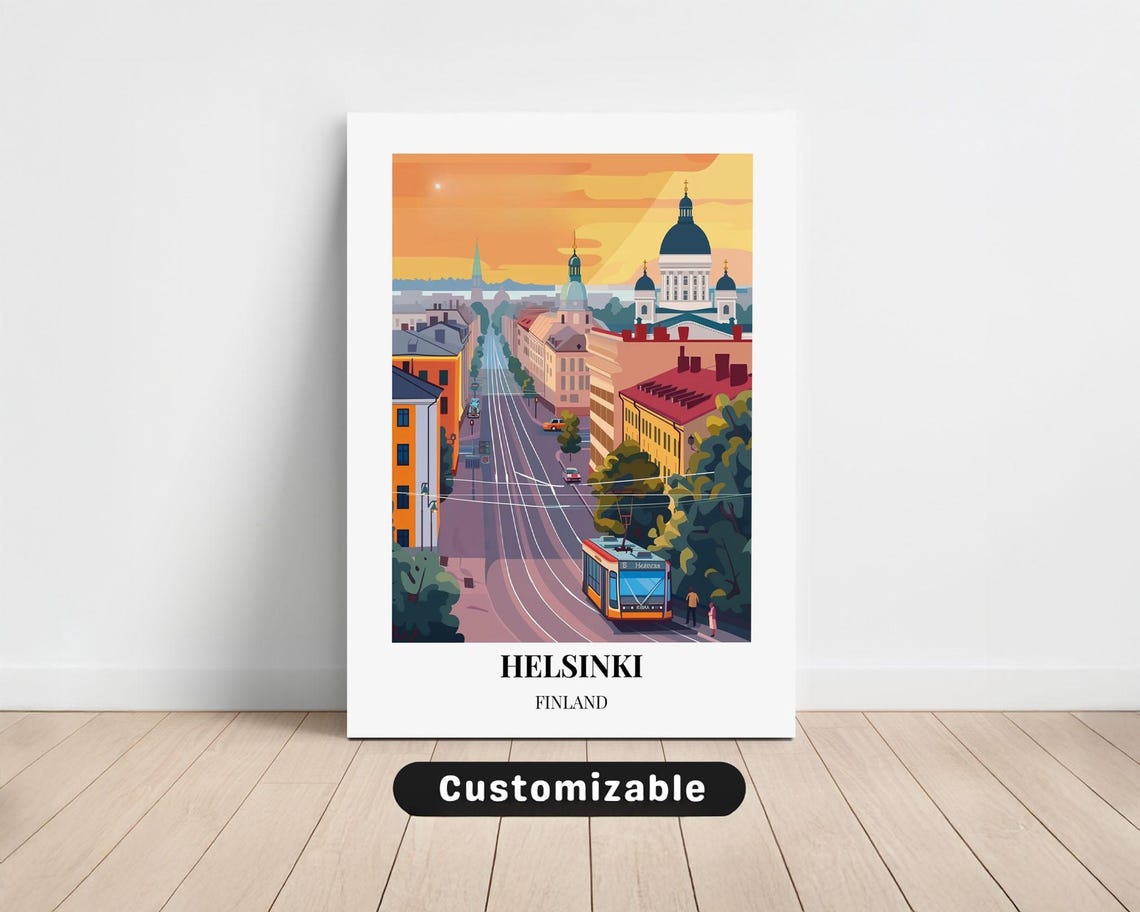 Helsinki Finland Old Town Tram Cathedral Street Sunset Poster