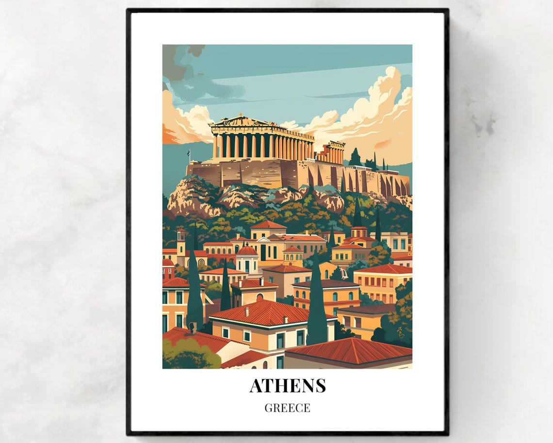 Athens Greece Acropolis Poster with Parthenon Overlooking Old Town