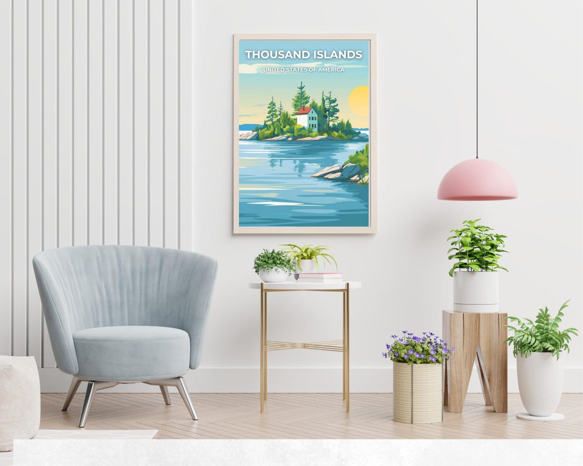 Thousand Islands Lakeside Cottage Sunset Vintage Travel Poster - Image 2