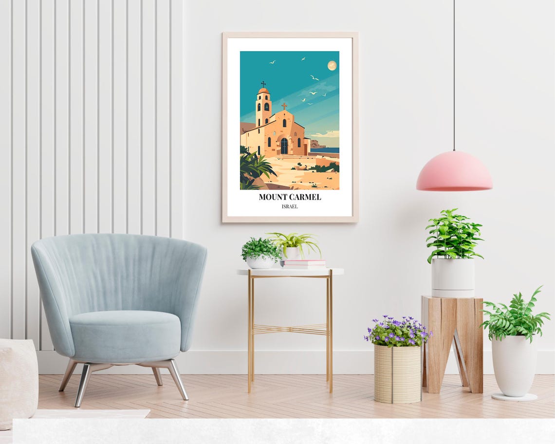 Mount Carmel Israel Seaside Chapel Under A Moonlit Night Sky Poster - Image 2