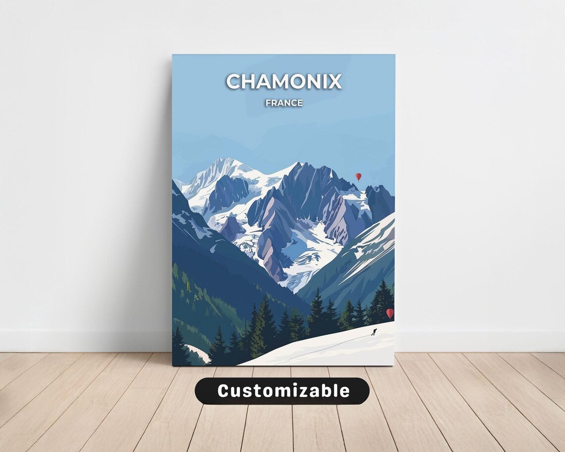 Chamonix France Vintage Travel Poster Snowy Alpine Ski Scene