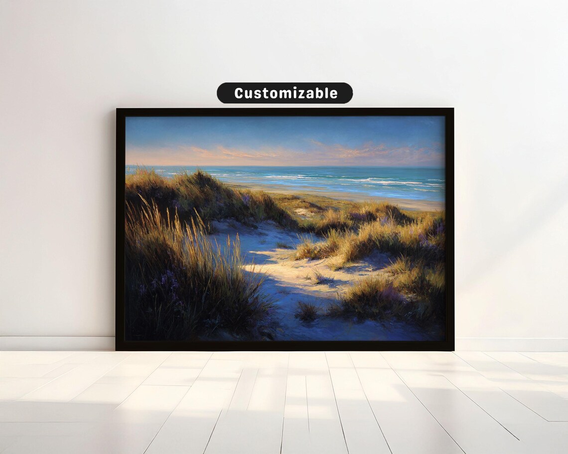 Golden Sand Dunes And Beach Grass At Sunset Coastal Painting Art Print