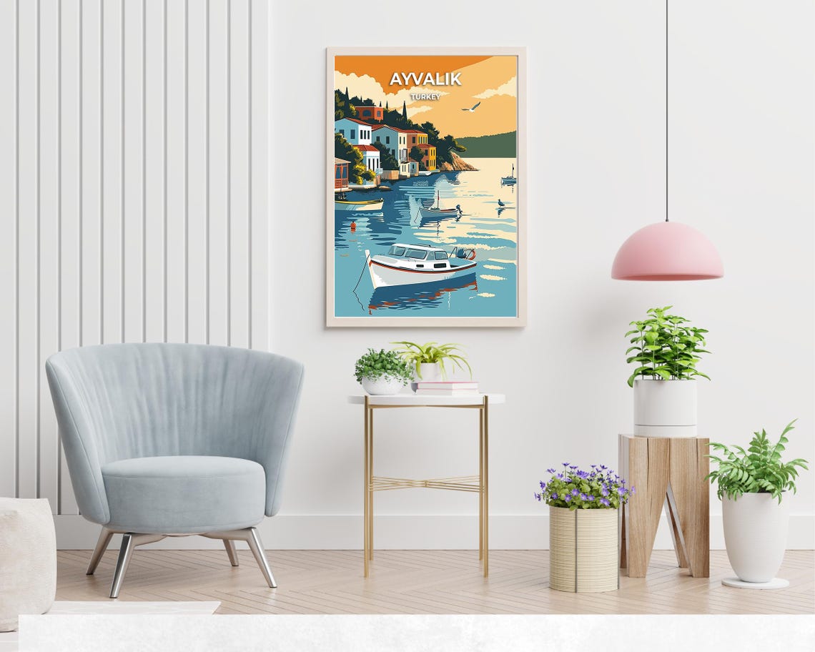 Ayvalik Turkey Harbor Boats Waterfront Sunset Vintage Travel Poster - Image 2