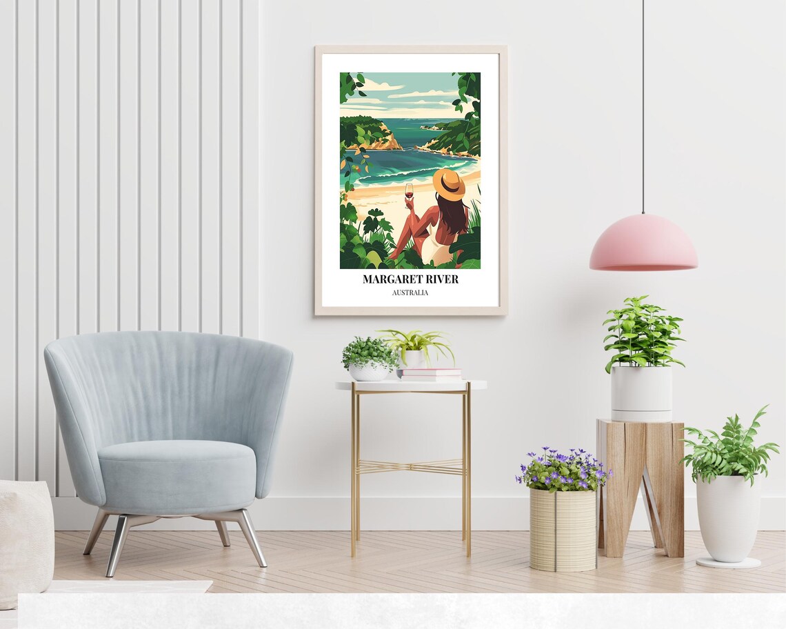 Margaret River Australia Beach Cove Woman With Wine Glass Poster - Image 2