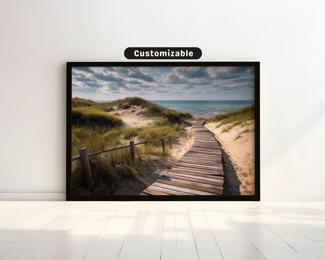Wooden Boardwalk Sand Dunes Path To Sea Coastal Photo Poster