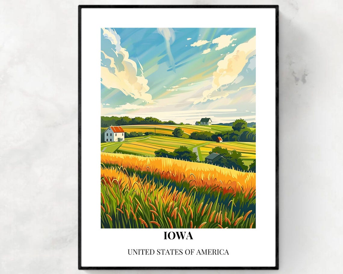 Iowa Travel Print Wall Art Iowa United States City Print Iowa Travel Gift Iowa City Poster Travel Gift Wedding Gift